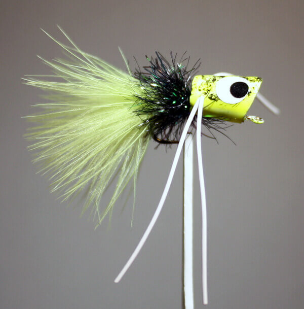 River Runt chartreuse body, black hackle, chartreuse tail, white rubber legs