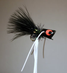 River Runt black body, black hackle, black tail, white rubber legs